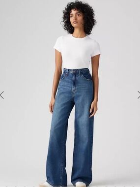 Levi's Cinch Baggy High-Rise Wide-Leg Jeans in Classic Blue Denim